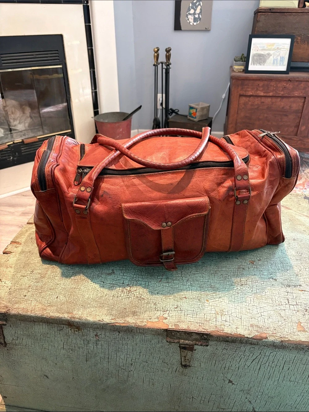 Komal’s Passion Leather Large Brown Leather 23” Weekender Duffel Travel Bag